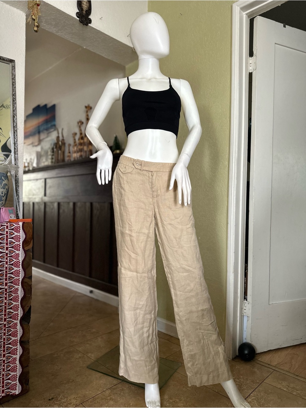 Polo by Ralph Lauren Beige Wide-Leg Linen-Blend Pants